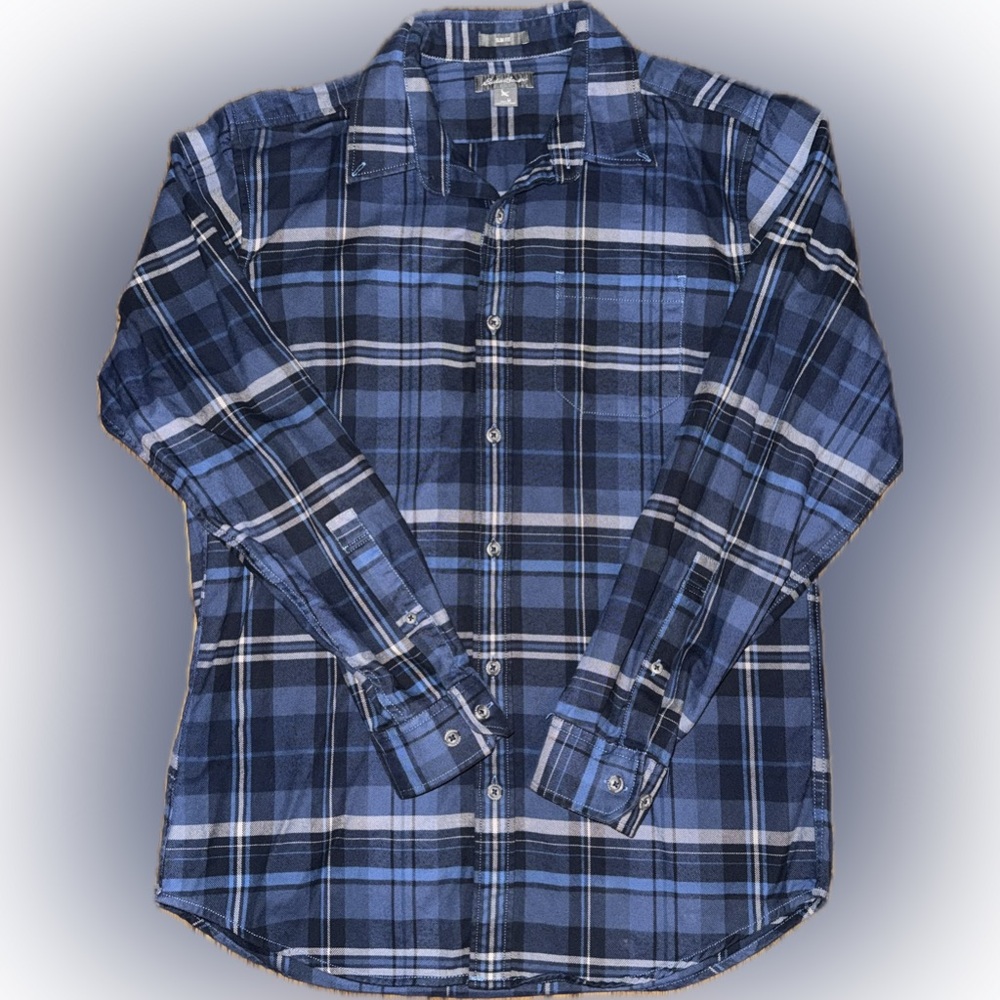 Eddie Bauer Slim Fit Mens long sleeve button up blue flannel comfy